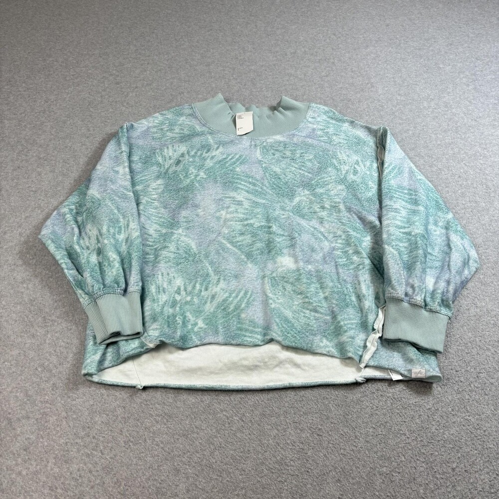 Out From Under Sweatshirt Womens Small Blue Green Mock Neck Cropped Boxy Boho